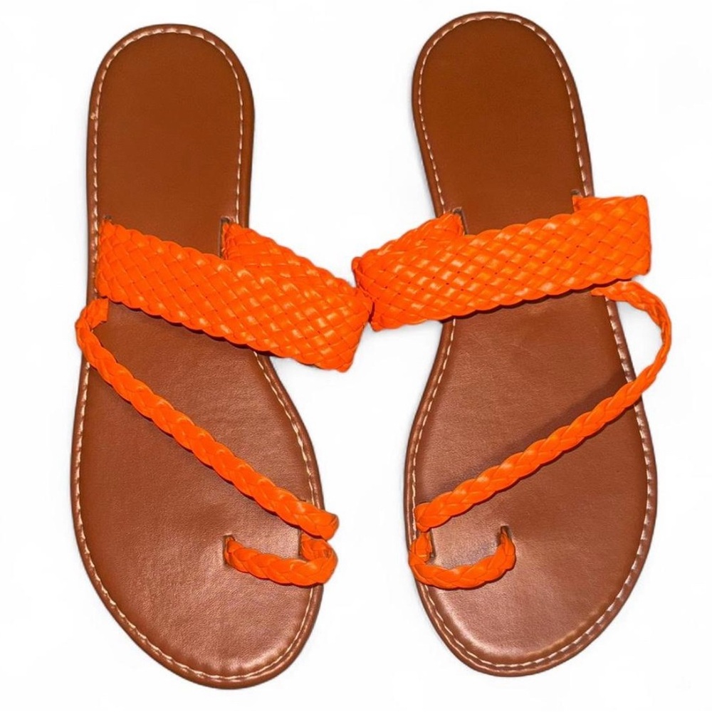 Women’s Orange Braided Flat Sandals Toe Loop Size 43